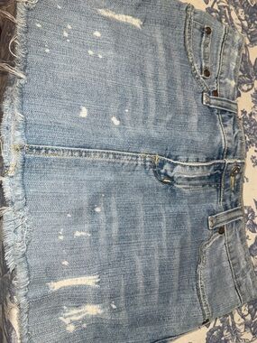 Light Wash Distressed Denim Mini Skirt